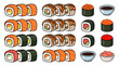 © typepng - Set of assorted sushi rolls with roe, sauce, and soy bowls