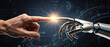 © mikha - Human Finger Touching Robot Finger With Glowing Light.