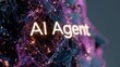 © PinkiePie - Conceptual AI technology background, glowing 'AI Agent' typography, interconnected glowing nodes, dark purple and blue hues, glassmorphism, 3D abstract art
