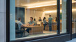 © SIMANG - Bank lobby scene with customers conducting financial transactions and staff providing service at counters