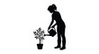 © Santa - Woman Watering Potted Plant Black Silhouette gardening
