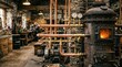 © Nana - Intricate Copper Piping System in a Vintage Industrial Workshop with Steam Machinery