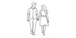 © Creative_Outline2019 - A young couple in love holding hands and walking together while looking at each other in a simple black and white line art drawing style illustration Vector, illustration