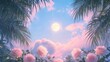 © 衡 张 - Moonlit tropical flowers and palm leaves