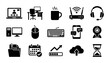 © Asset Aura - Remote work icon set with 15 black vector elements, home office equipment and freelance business symbols, digital workspace and telecommuting icons