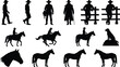 © MstMunmun - Western cowboy and horse silhouettes featuring riders, fences, and animals representing rural lifestyle and equestrian culture for design use