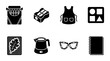 © Sathi - 8 School Supplies Silhouette Icons, Flat, for Education and Learning