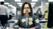 © ABAStock - Stressed businesswoman covered in sticky notes looking exhausted at her office desk