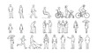 © Ahmad - Minimalist line art people icons, architectural scale figures set, outline vector characters for urban planning and landscape design