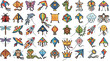 © Shameem - Colorful Flying Kites Icon Set with Various Shapes Animals Diamonds Rockets and Dragons Symbols for Summer Outdoor Activities and Festival Graphic DesignsColorful Flying Kites Icon Set with Various Sh