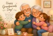 © Luthfi - Happy Grandparents Day card with kids hugging grandparents in cozy living room