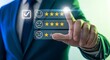 © insane - Businessman hand pressing a virtual button with customer service rating