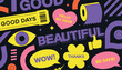 © Raheela - Trendy Pop Art Groovy Stickers and Typography Pattern