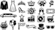 © Mdsumon - Prom Night and Elegant Party Sticker Icon Set with Tuxedo Dress Limousine Disco Ball Glasses and Celebration Symbols for Event Invitation Designs