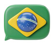 © BiswajeetM. - Brazil Flag Speech Bubble 3D Icon With Green Chat Design And National Emblem For Social Media UI