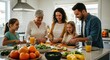© MoniraAkter - Multi generational family photo cooking together in a bright kitchen family image