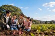 © snow-aiai - 秋のさつまいも畑で芋掘り体験を楽しむ家族4人 食育と収穫の喜びイメージ（AI生成）