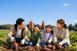 © snow-aiai - 秋のさつまいも畑で芋掘り体験を楽しむ家族4人 食育と収穫の喜びイメージ（AI生成）