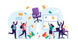 © MD - Enthusiastic office team celebrating a major success while an office chair launches like a rocket into the air.