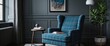 © TheWaterMeloonProjec - Sophisticated contemporary living room with grey color scheme and bright blue plaid plus book on chair