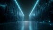 © NAJMI - Futuristic Neon Blue Data Center Server Room Corridor