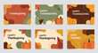 © Tamam - Collection of six rectangular Thanksgiving greeting cards with autumnal designs and text on a light gray background.