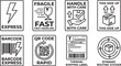 © Sadhin - Collection of shipping and logistics icons including barcode qr code and handling labels.
