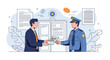 © Faisal - Professional businessman hands a formal document to a police officer in uniform in a modern office environment.