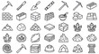 © ULFAITA - Geology and masonry construction tool line icons set