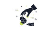 © riki - Minimalist graphic illustration of a hand cleaning up litter and plastic waste.