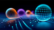 © shokokoart - Abstrakter digitaler Hintergrund mit leuchtenden Partikeln, fließenden Wellen und futuristischen Datenstrukturen. Dynamische Komposition mit Tiefe, Bewegung und moderner Technologieästhetik.
