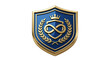 © dany - Gold and blue infinity shield emblem isolated on transparent background, representing eternal protection, security, trust, and modern digital defense concepts for branding and technology designs.