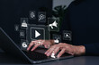 © Supatman - Video marketing concept. generative AI content creation, media icons for digital content strategy, online advertising, audience engagement, social communication, campaign management, business growth
