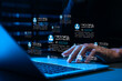 © Supatman - Digital recruitment concept. HR manager using laptop and virtual candidate profiles for HR management, talent acquisition, employee screening, hiring process, workforce planning, business networking