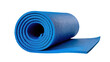 © Francisco - Isolated blue yoga mat rolled up and partially unrolled, ready for exercise or fitness