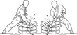 © Dasmik - Two people breaking concrete blocks with martial arts technique.