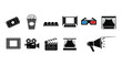 © Alsuyuti - A collection of black and white movie and cinema icons are displayed in two rows on a white background.