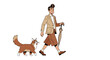 © Dekali - Man walking a fox on a leash in casual attire.
