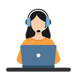© Mafi - Woman with headset working on laptop in flat design