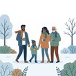 © khurram  - Happy multi-generational family walking outdoors in a snowy winter park holding warm mugs of coffee while wearing cozy scarves and jackets during a cold day