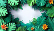 © olivemango - Paper Cut Tropical Monstera Leaves Frame on White Background