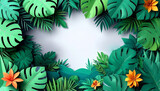 Paper Cut Tropical Monstera Leaves Frame on White Background