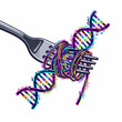 © miracle - Genetically Modified Food Concept with DNA Helix Wrapped Around a Metal Fork.