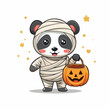 © iffy - Cute Panda Mummy with Pumpkin Candy Bucket