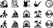 © Emongrapic - Travel and holiday vacation vector icons collection featuring tourism adventure transportation and finance symbols.