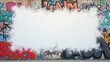 © TensorSpark - Concrete graffiti wall with a large white blank space sprayed over colorful tag and mural, object, wall, spray paint, blank canvas, concept, censorship and fresh canvas.