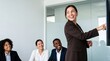 © ryker - Woman entrepreneur displaying self-assurance and a bright smile, reflecting the essence of professionalism and success in the corporate world.