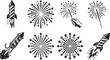 © mst - Fireworks, rockets, and explosive icons, black and white vector graphics, celebration elements, 8-piece set