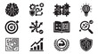 © Zia - Business strategy icons, management symbols, 12 black vector graphics, company concepts, office signs