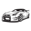 © Gamal - Black and white line art illustration of a modified sports car.